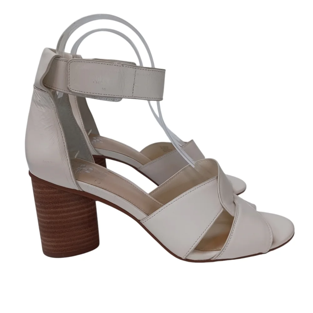Vince‎ Camuto Heels White Strappy Ankle Wrap Stacked Heel Sandals Womens 8.5 NEW